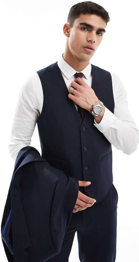 ASOS DESIGN double breasted skinny suit waistcoat in navy ShopStyle