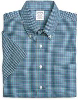 Thumbnail for your product : Brooks Brothers Supima® Cotton Non-Iron Slim Fit Aqua Mini Check Short-Sleeve Sport Shirt