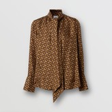 Thumbnail for your product : Burberry Monogram Print Silk Tie-neck Shirt