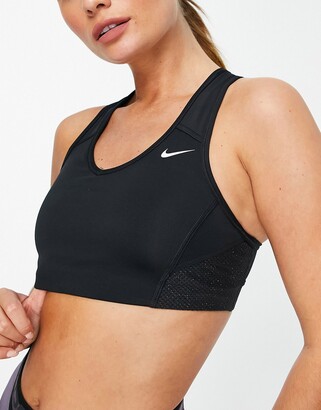 Nike Training Futura swoosh medium support sports bra in black