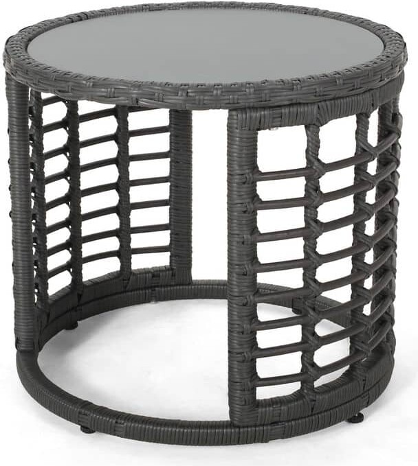 Miscool Avex Gray Round Rattan 16.25 in. H Outdoor Side Table