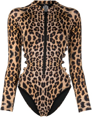 Noire Swimwear Long-Sleeved Leopard Print Swimsuit