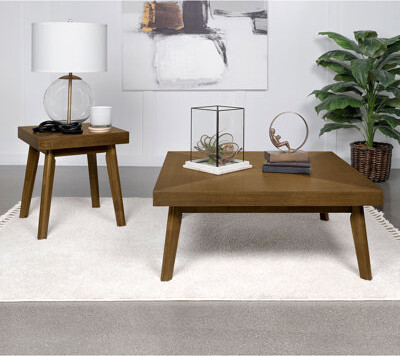2-Piece Wooden Coffee And End Table Set In Walnut