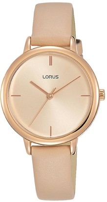 Lorus Pink Leather Strap Pink Dial Womens Watch