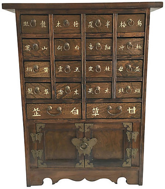 One Kings Lane Vintage Chinese Apothecary Cabinet - Chic Transitions - brown/brass