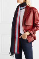 Thumbnail for your product : Loewe Striped Wool, Silk And Cashmere-blend Scarf - Navy