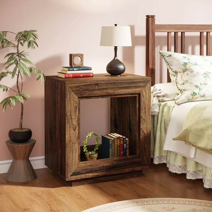 MAYEERTY Wood End Table, Square Side Table Nightstands with Storage