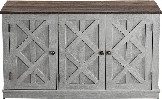 Home Essentials SawCutTVStandforTVsupto55"OffWhite-HomeEssentials:SlidingBarn-Door,NickelHardware