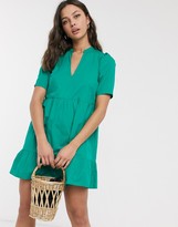 Thumbnail for your product : ASOS DESIGN DESIGN cotton tiered mini smock dress in green
