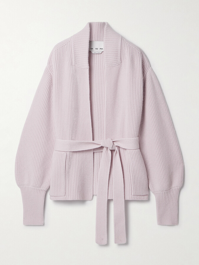 SASUPHI - E.r. Belted Ribbed Merino Wool And Cashmere-blend Cardigan - Pink
