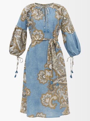 D'Ascoli - Kyra Paisley-print Cotton-khadi Dress - Blue Print
