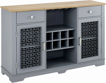 Ophelia & Co. Modern Farmhouse Buffet Cabinet, Sideboard With 2 Drawers And Elegant Glass Door Cabinets, Wine And Glass Rack, Coffee Bar For Kitchen, Dining Room