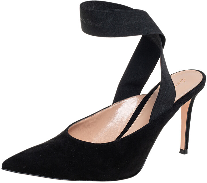 black pointed heels with strap