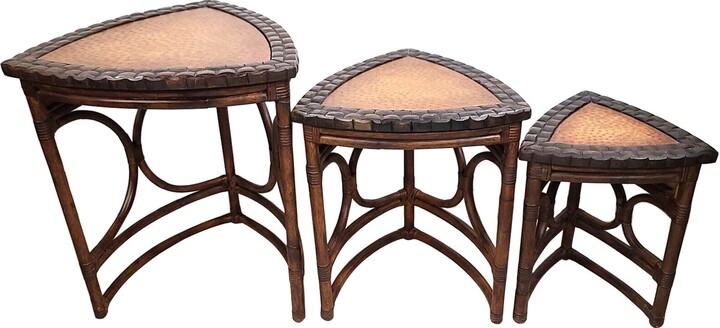 1stDibs Vintage Bamboo Rattan Coconut Shell Ostrich Nesting Tables, Set Of 3