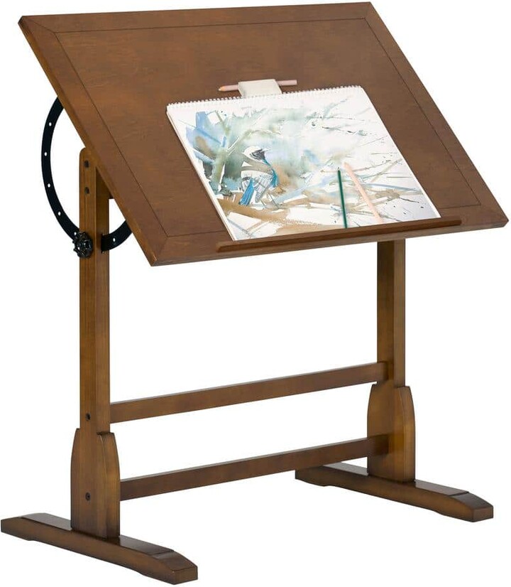 Studio Designs Vintage 36 in. W Drawing/Writing Desk in Rustic Oak with Angle Adjustable Top