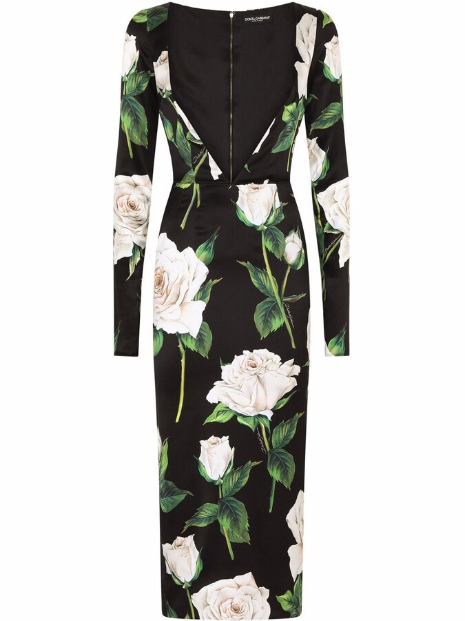 Dolce & Gabbana Rose Print Cut-Out Midi Dress - ShopStyle