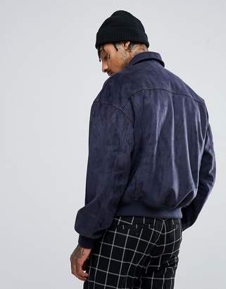 ASOS DESIGN oversized faux suede harrington jacket in navy