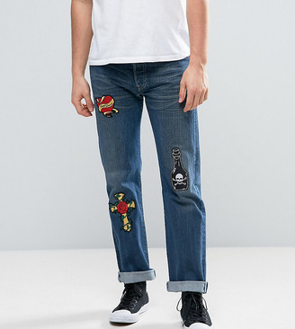 Reclaimed Vintage Revived X Romeo & Juliet Levi 501 Jeans In Blue With Patches
