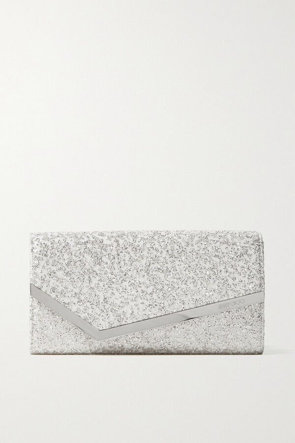 Jimmy Choo Emmie Glittered Tulle And Leather Clutch Ivory ShopStyle