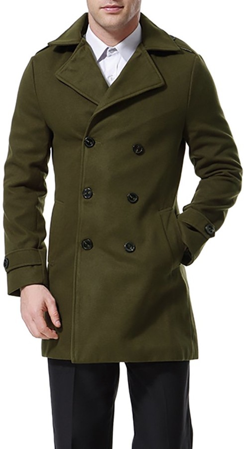 AOWOFS Mens Trench Coat Long Double Breasted Slim Fit Overcoat Jacket Military Trench Coat with Belt 