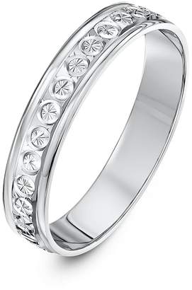 Theia 9ct White Gold - Super Heavy Weight Flat Shape Diamond Like Design 4mm Wedding Ring - Size M