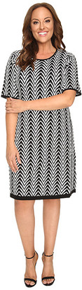 London Times Plus Size Chevron Elbow Sleeve Fit & Flare
