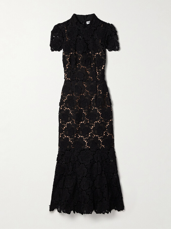 Self-Portrait Guipure Lace Midi Dress - Black