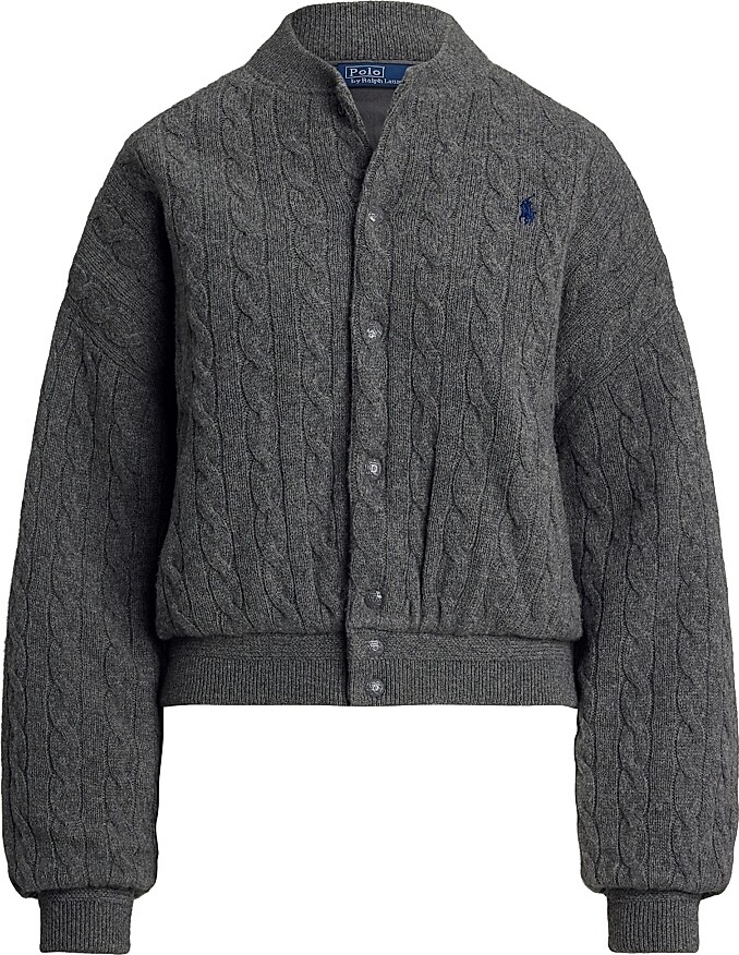 Women's Cable-Knit Wool-Cashmere Bomber Jacket - Antique Heather - Size Large