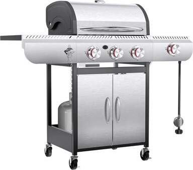 Antarctic Star 3-Burner Liquid Propan Gas Bbq Grill With Side Burner And Porcelain-Enameled Cast Iron Grates，34000 Btu Output，Silver
