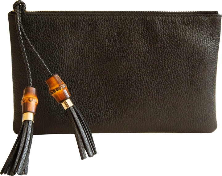 Gucci 2000s Bamboo Black Leather Clutch