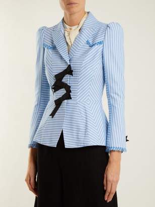 Andrew Gn Striped Bow Embellished Cotton Jacket - Womens - Blue White