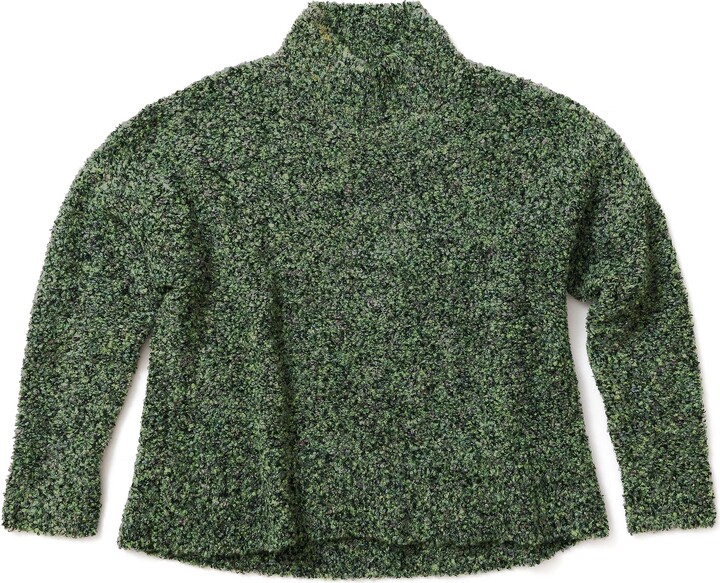 Lindsay Nicholas New York Green Bouclé Mock-Neck Knit Sweater In Fern Marle