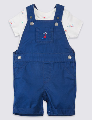Marks and Spencer Pure Cotton Dungarees & Bodysuit Outfit