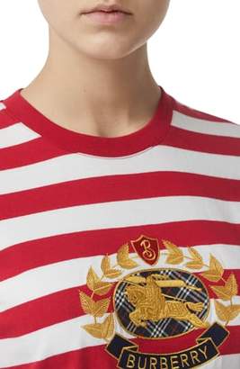 Burberry Bulkley Embroidered Crest Stripe Tee