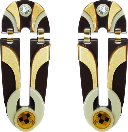 Gissa Bicalho Gold / Black Acrylic Handmade Earring Shield Gold