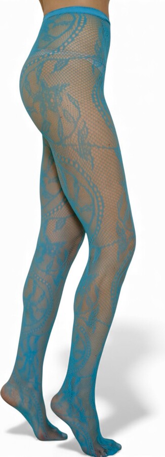High Heel Jungle by Kathryn Eisman Monet Lace Tights Blue