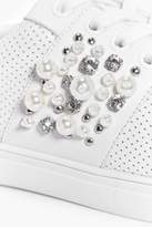 Thumbnail for your product : boohoo Pearl And Diamante Trim Lace Up Trainers