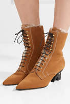 Thumbnail for your product : Loewe Shearling-lined Suede Ankle Boots - Light brown