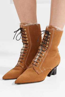 Loewe Shearling-lined Suede Ankle Boots - Light brown