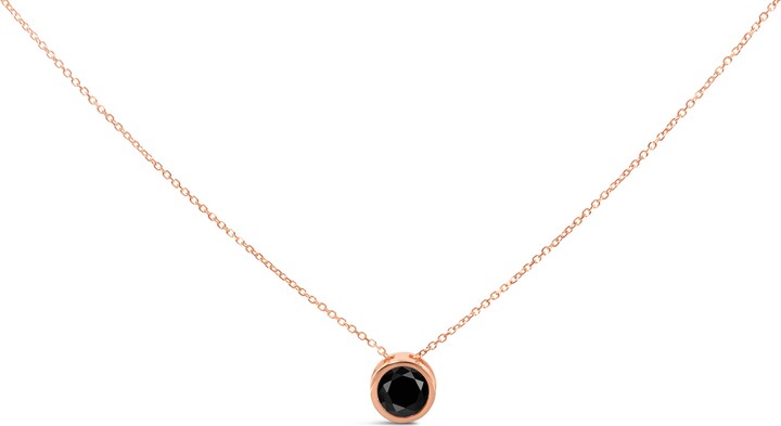 Haus of Brilliance 14K Rose Gold Bezel-Set Black Round Diamond Solitaire Pendant Necklace