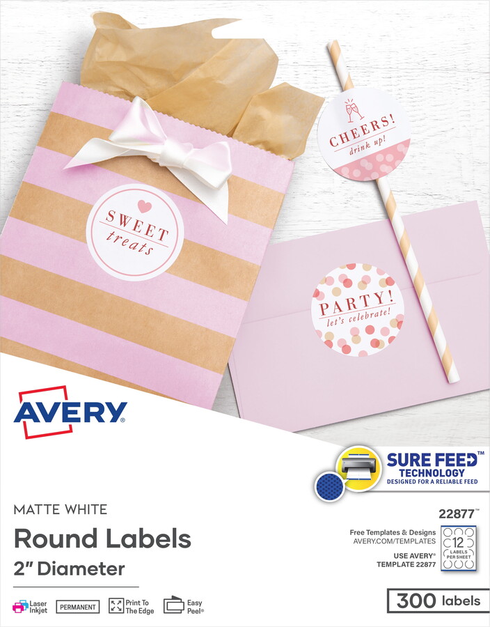 Avery Printable Round Labels, 2", Matte White, 300 Labels (22877)