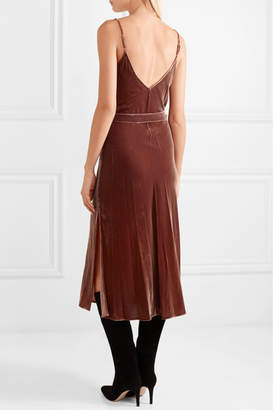 Frame Belted Velvet Midi Dress - Brown