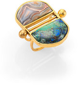 Thumbnail for your product : A Peace Treaty Mani Azurite Malachite & Red Lace Agate T-Bar Double Dome Ring