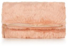 New Look Stone Faux Fur Foldover Clutch