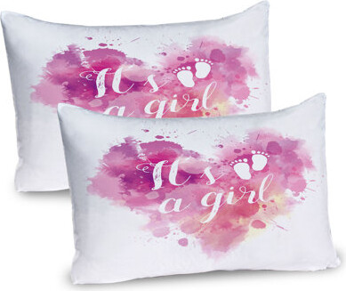 Ambesonne Pink Pillow Sham 2 Pack Heart Paintbrush Footprint Art 26"x20" Fuchsia White Pink