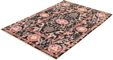 Isabelline One-of-a-Kind Fjorda Hand-Knotted 2010s Pako Modern Black/Pink 9'1\