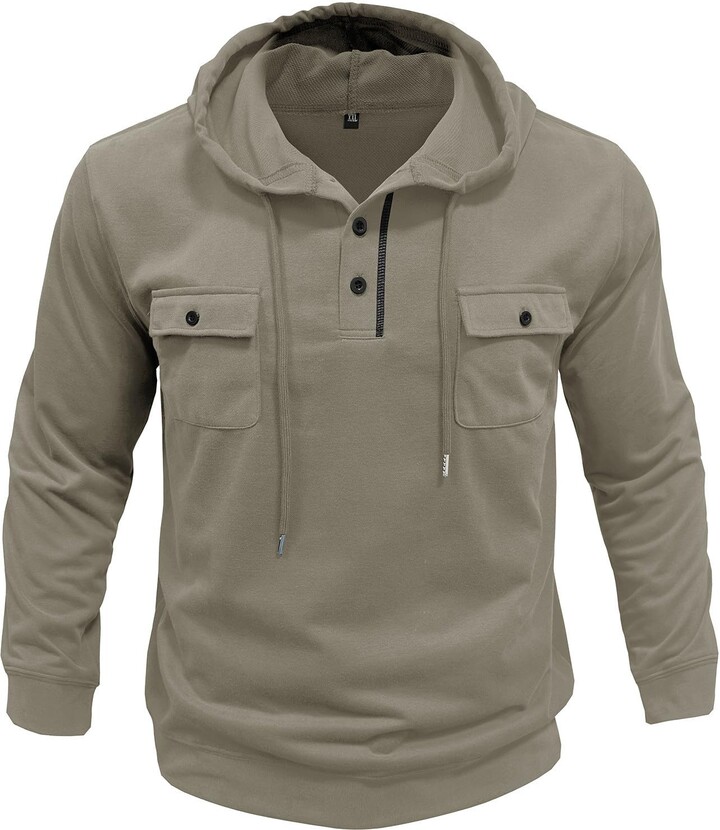 Cambkatl Men's Quarter Button Hoodies Vintage Long Sleeve Pullover Fall 2025 Sweatshirt Workout Casual Hooded Tshirts