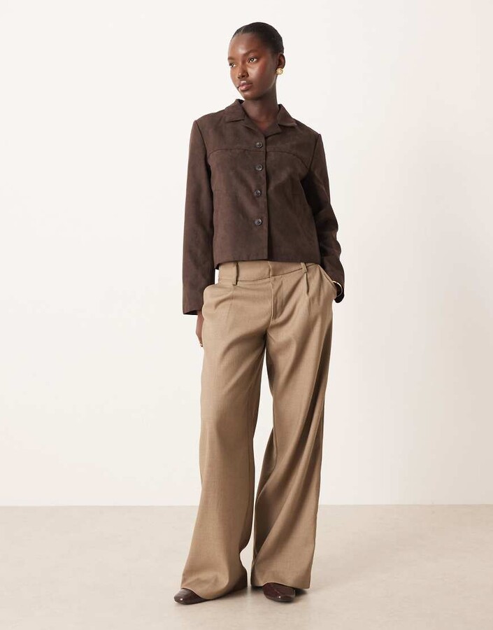 JDY faux suede jacket in chocolate brown