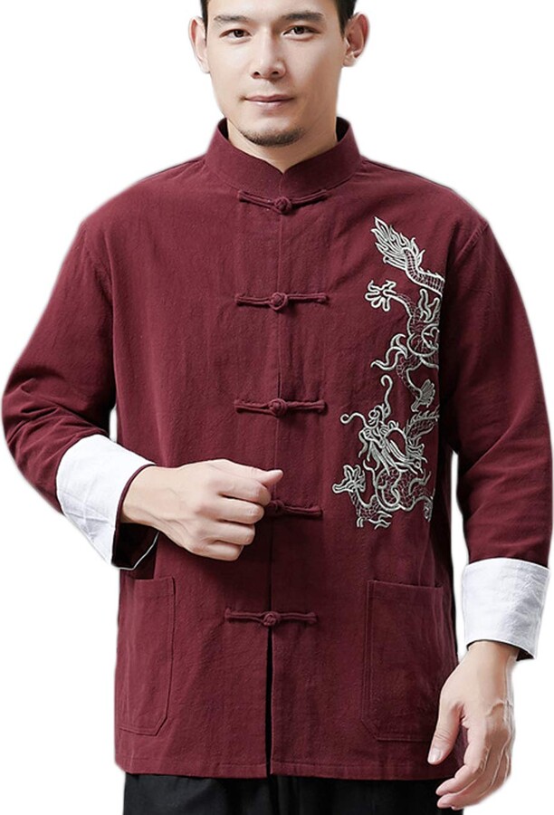 LZJN Men's Chinese Traditional Linen Cotton Kung Fu Jacket Tang Suit ...