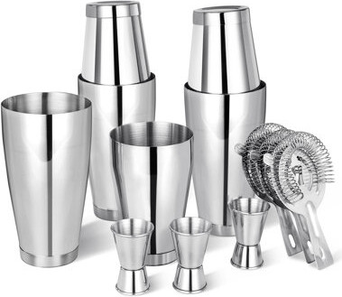 Wrought Studio Boston Shaker Cocktail Set Bartender Kit 12 Pcs Drink Shaker With Strainer Bartending Martini Shaker Tin With 18Oz & 28Oz Mixed Alcohol Shaker Profes